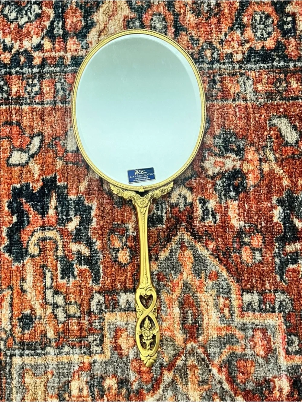 Vintage 24K Gold Plated Ornate Gold Hand Mirror